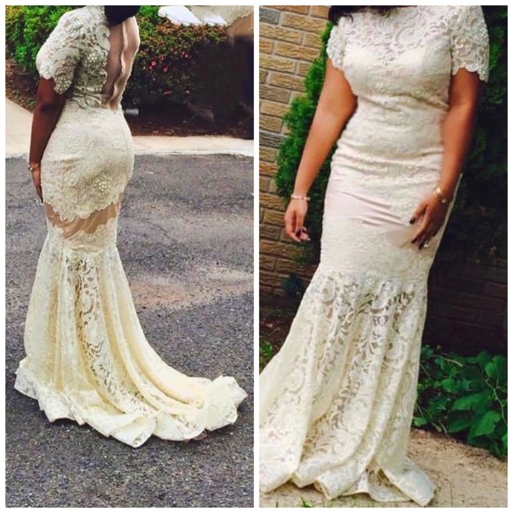Cream Lace Mermaid Gown - Picture 1 of 1